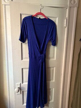 .Crew cobalt blue ribbed knit wrap maxi dress size XS